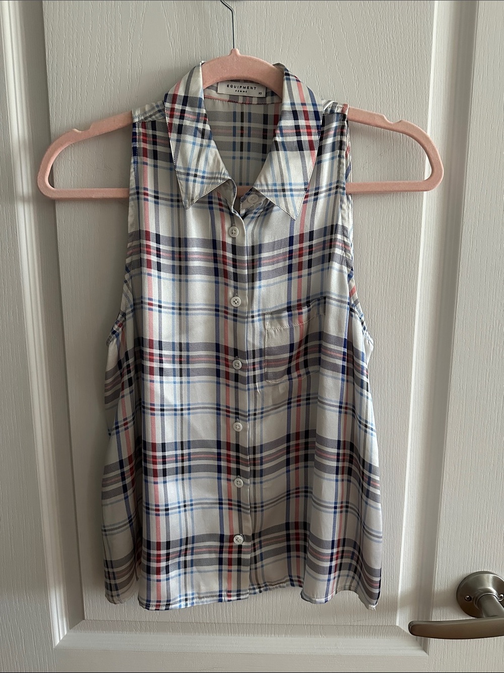 Equipment striped silk sleeveless top
